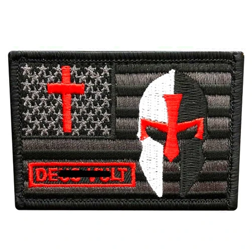 Miltacusa USA Flag Cross Christian Templar Knight in God Wills Patch (Hook Fastener Backing-MTB35)