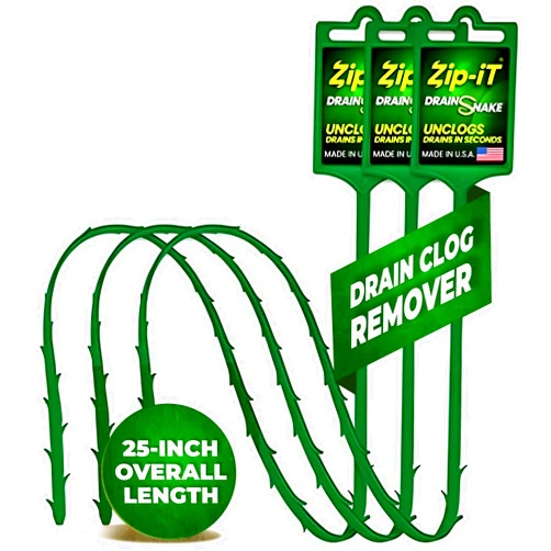 Zip-It The original Zip-It Hair Clog Remover 25-inch Overall Length Drain Snake Cleaner (3-Pack), Unclog Your Sink, Shower, & Tub Drain In Seconds – Non-toxic, Made in the USA