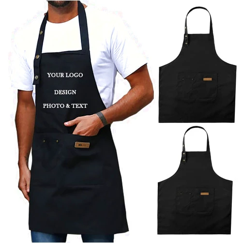 Shmimy Personalized Custom Apron For Men Women Kitchen Cooking Canvas Aprons Customized with Pockets Name Text Logo Picture