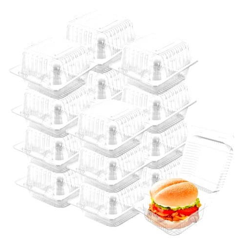 NOUOUIYT 100 Pack 5 x 5 inch Clear Plastic Disposable Clamshell Container,Hinged Take Out Clamshell Dessert Container with Lid Takeout Tray Disposable Food Clamshell Containers for Dessert,Cakes,Sandwiches