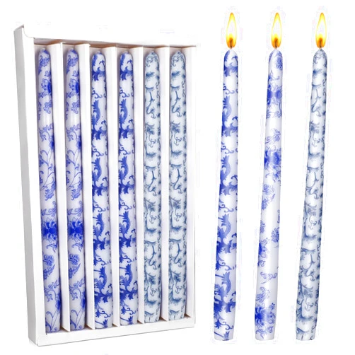 Nuanchu 6 Pcs Chinoiserie Taper Candles 10 Inch Blue and White Decorative Candlesticks Religious Advent Candles for Home Church Wedding Party