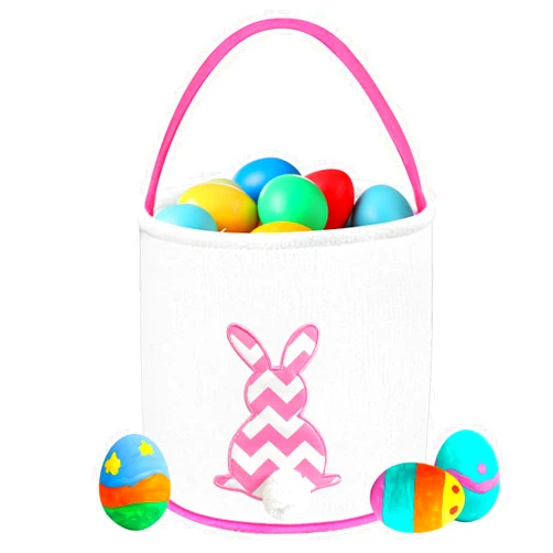 Cerlaza Easter Bunny Basket Bags for Kids, Easter Gift Bags Canvas Cotton Carrying Eggs Hunt Bag, Kids Bunny with Fluffy Tails Tote Bag for Easter Decorations-Pink
