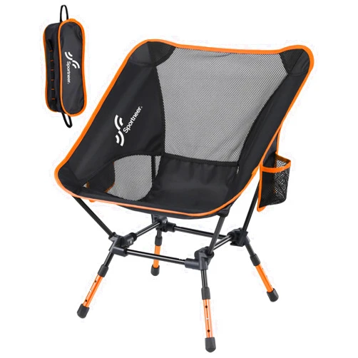 Sportneer Camping Chairs: 3 Heights Adjustable Folding Chairs for Outside with 2 Side Pockets - Compact & Portable Lawn Chairs for Backpacking, Camping, Hiking, Picnic and Travel (1, Orange)