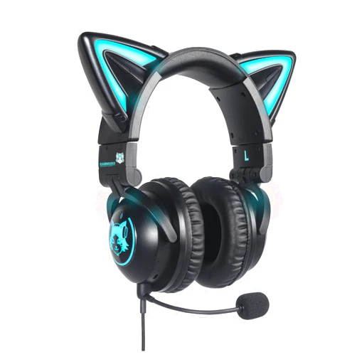 Axent Wear New Edition Wireless Cat Ear Headphones (12 Color Changing) 3.5mm Jack, Bluetooth&Wired Connection (Blackcolor)
