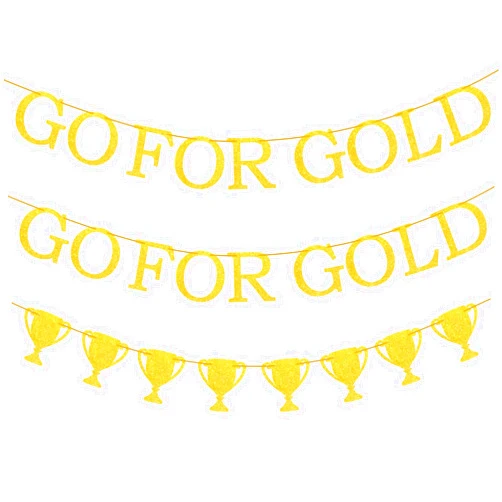 CANIPHA 3Pcs Sports Decorations, Golden Shiny Banner Sports Party Decorations Champion Banners, Suitable for Sports Events Such As The European Cup Champion Themed Party Decorations Champion Party Supplies