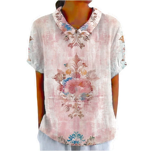 DMOYALA Womens Summer Tops Casual Flower Print Boho Floral Shirts Short Sleeve Crewneck Summer Loose Fit Lightweight Blouses