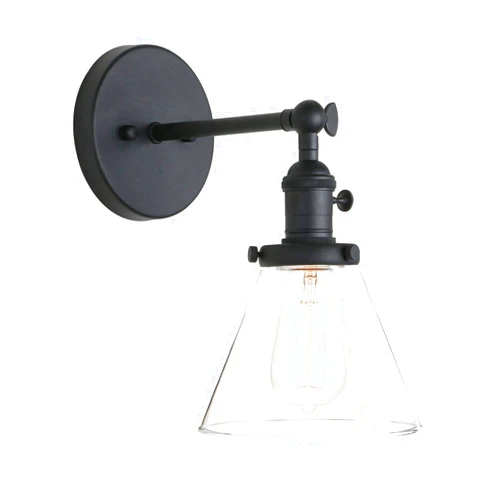 Pathson Industrial Wall Sconce with Switch, Indoor Wall Lighting Fixtures with Funnel Clear Glass Shade, Vintage Vanity Lamps for Bathroom Lighting