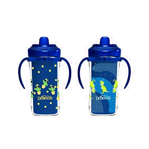 Dr. Brown's Milestones Hard Spout Insulated Sippy Cup with Handles, Blue, 10 oz, 2 Pack, 12m+