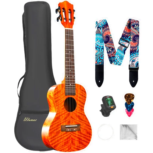 Ulumac Concert Ukulele, KOA Acacia Wood 23 inch Adults kids Professional Ukelele for Beginners, Hawaiian Ukele Kit with Replacing Strings, Tuner, Gig Bag, Strap, Guitar Pick, Cloth, Classic Style