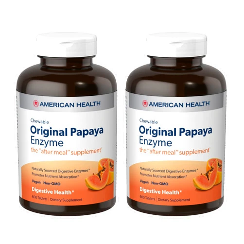 American Health Original Papaya Enzyme - 600 Chewable Tablets, Pack of 2 - The After-Meal Supplement - Non-GMO, Vegan - 400 Total Servings