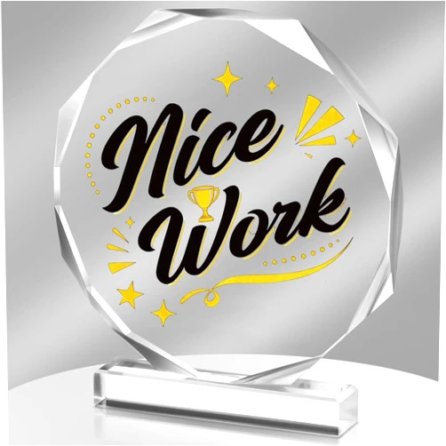 DOUOAUO Appreciation Award Trophy , Thank You Trophy –Nice Work Acrylic Trophy Award, 4.72 x 5.27 Inches – Perfect for Recognition Students,Adults,Teachers, Volunteers, Coworkers, Office, Graduation and More