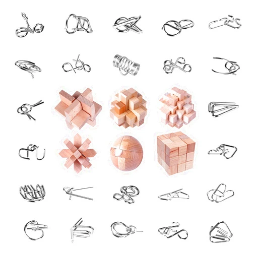 RLYLF ﻿RLYLF 30Pcs Brain Teaser Puzzles for Puzzle Games Educational Toys Mind Puzzles Wooden and Metal Puzzles 3D Puzzles Unlock Interlock IQ Puzzles Box