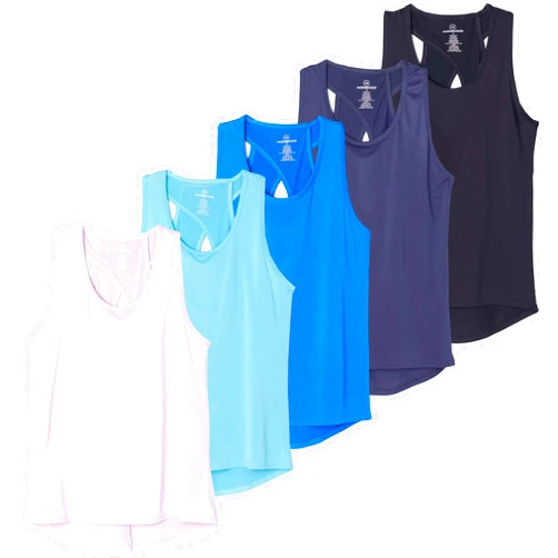 Real Essentials 5 Pack: Women's Crossback Keyhole Open Back Workout Tank Top Dry-Fit Sleeveless Yoga Gym (Available in Plus)
