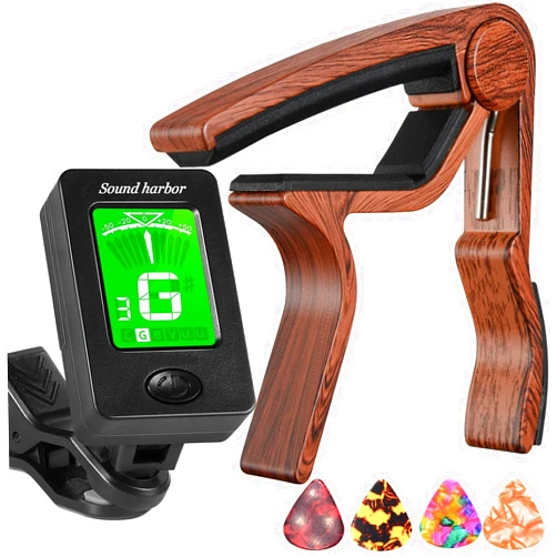 Sound harbor Guitar Capo with Guitar Tuner Clip Guitar Accessoriesor for Acoustic Ukulele