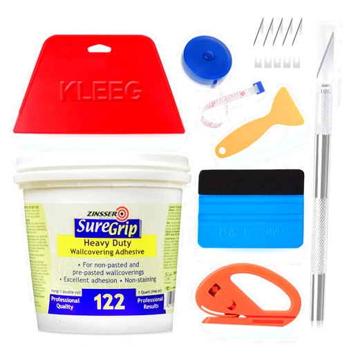 KLEEG Zinsser SureGrip 122 Heavy Duty Wallcovering Adhesive, Wallpaper Glue + KLEEG Wallpaper Smoothing Tool, Wallpaper Tools Kit, Wall Paper Adhesive, Vinyl Wallcovering