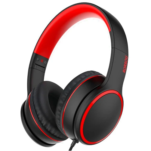 RORSOU R10 On-Ear Headphones with Microphone, Lightweight Folding Stereo Bass Headphones with 1.5M No-Tangle Cord, Portable Wired Headphones for Smartphone Tablet Computer MP3 / 4 (Black)