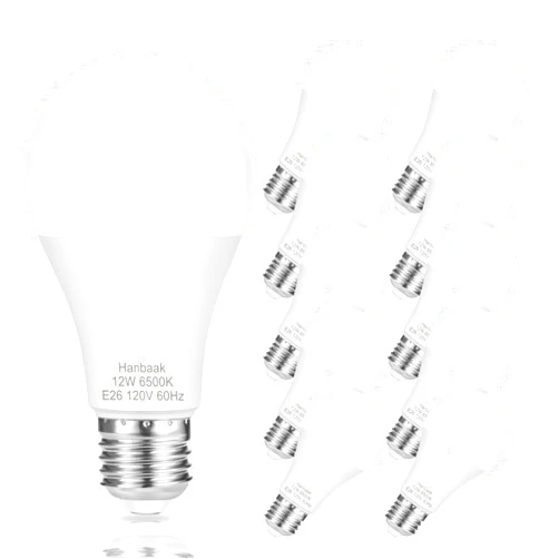 Hanbaak E26 LED Bulb, 100W Equivalent Light Bulb, 12W Medium Base Bulb, Non-Dimmable, Daylight White 6500K, 1200lumen, 10Packs