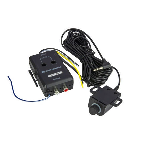 Scosche LOC2SL Line Output Converter with Remote Control Knob - 2CH High/Low RCA Converter Car Audio - Ideal for Subwoofer Amp - Line Level Converter for Car Stereo - Easy Installation - Quality Sound
