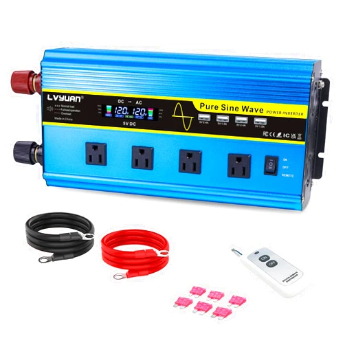 LVYUAN Pure Sine Wave Inverter 2500 Watt Inverter 12V to 110V DC to AC with Remote Controller, LCD Display 4 AC Sockets and 4 USB Charge Ports for Home Car Truck Solar System