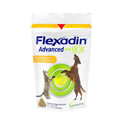 Vetoquinol Flexadin Advanced Dog Hip and Joint Supplement with UC-II Collagen, One Chew a Day Hip and Joint Support Chew for Dogs and Cats, Clinically Proven Vet-Approved Formula, 60 Chews