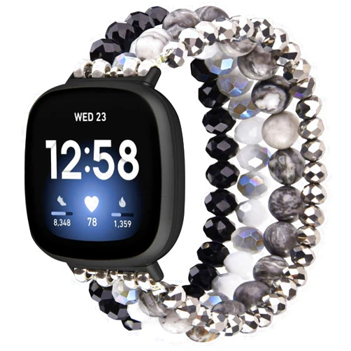 CAGOS Bracelet Compatible with Fitbit Versa 4 Bands/3/Sense/Sense 2 for Women, Handmade Beaded Elastic Replacement Wristband for Versa 2/1/Lite Watch/Special Edition Watch