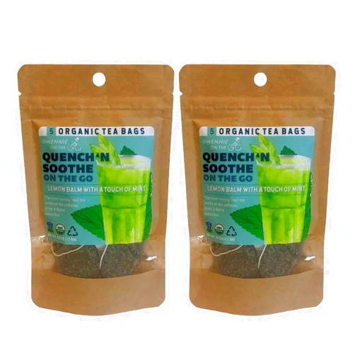 Gwennie on the GO - Quench ‘N Soothe on the Go | Lemon Balm & a Touch of Mint | Organic Iced Tea | USDA Certified| Refreshing & Caffeine-Free Tea |2-Pack | 5 Sachets | .62 oz