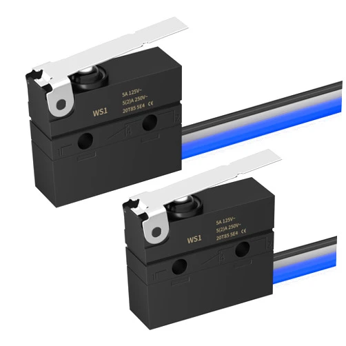 Joinfworld Waterproof Micro Limit Switch with Hinge Lever 6A 12V DC Lever Microswitch SPDT 3 PIN 5A 250VAC with Pre-Wired - 2 Pack