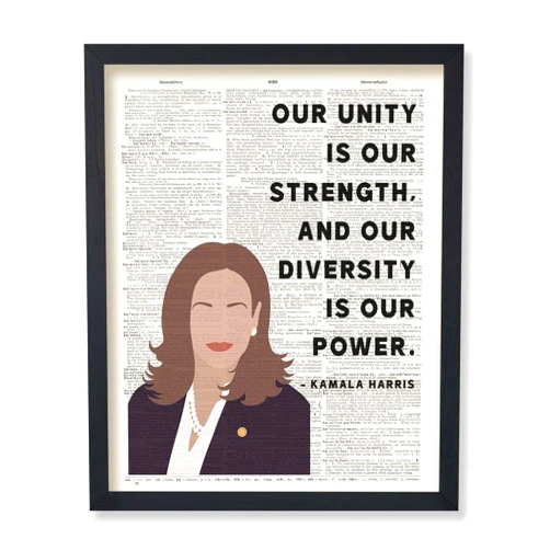 Poster Master Our Unity Is Our Strength Poster - Kamala Harris Print - Motivational Art - Diversity Quotes Art - Gift for Men & Women - Inspiring Decor for Bedroom or Office - 8x10 UNFRAMED Wall Art