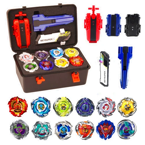 Owenkelng Battling Burst Gyro Toy Set Gift 12 Burst Spinning Tops 2 Two Way Launchers Grip Starter for Boys Children Kids 6 8 10 12+ Battle Game with Portable Box
