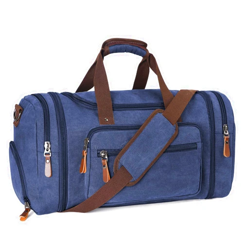 Oflamn Duffle Bag for Men Canvas Travel Bag with Shoe Compartment- 45L/55L Weekender and Overnight Travel Tote Bag for Father Day Gifts (Blue)