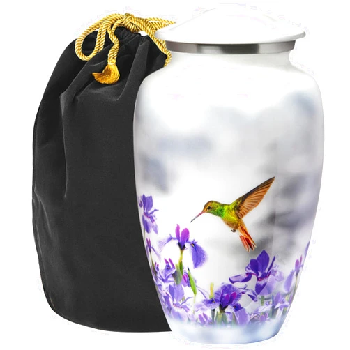 Trupoint Memorials - Urns for Human Ashes Adult Female, Burial Urns, Decorative Urns, Funeral Urns, Cremation Urns for Women and Men - White, Hummingbird, Large