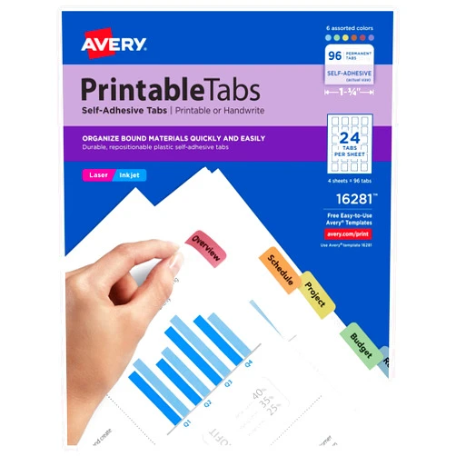 Avery Printable Self-Adhesive Plastic Tabs, 1-1/4