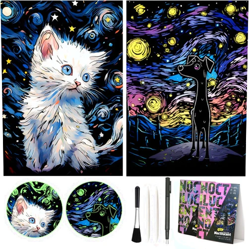 M MUGIT 2 Pack Noctilucent Scratch Art Rainbow Painting Paper - Large Canvas 16
