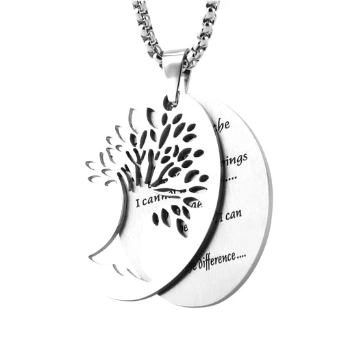 HZMAN Two Piece Serenity Prayer Stainless Steel Pendant Necklace With Tree Of Life Cut Out 22+2