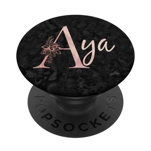Jojojax Custom Names Aya Name Personalized Pink Rose on Black Design PopSockets PopGrip: Swappable Grip for Phones & Tablets