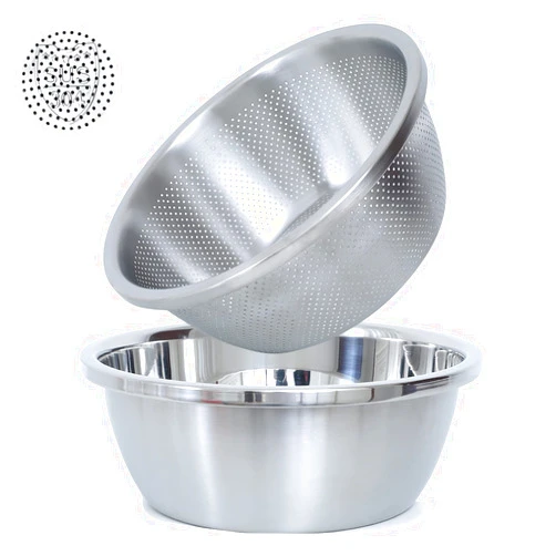 Paoli 304 Stainless Steel Microporous Colander,2QT Large Capacity with Mixing Bowl For washing vegetables, fruit and rice and for draining cooked pasta(2PC)