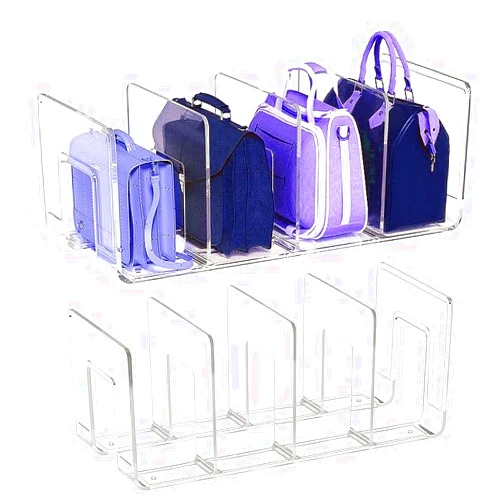 Noleja 4pcs Clear Plastic Purse Handbag Organizer 4 Sections Bag Closet Shelf Divider Purse Display Stand Handbag Storage Organizer Clear Desk File Sorter Stand Holder Bookshelf (4) (Transparent)