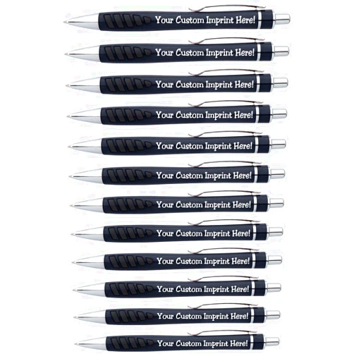 Express Pencils ExpressPen™ - Your Name or Imprint on our Custom Printed Addison Ballpoint Pen - Rubber Grip For Writing Comfort And Control, black ink, medium point - 12 Pack (Black)