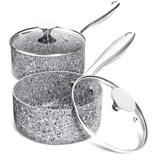 MICHELANGELO Saucepan Set with Lid, Nonstick 1Qt & 2Qt Nonstick Sauce Pan Set with Lid, Small Pot with Lid, Nonstick Granite Saucepan Set, Small Sauce Pots, Stone Pot Set 1 Quart & 2 Quart