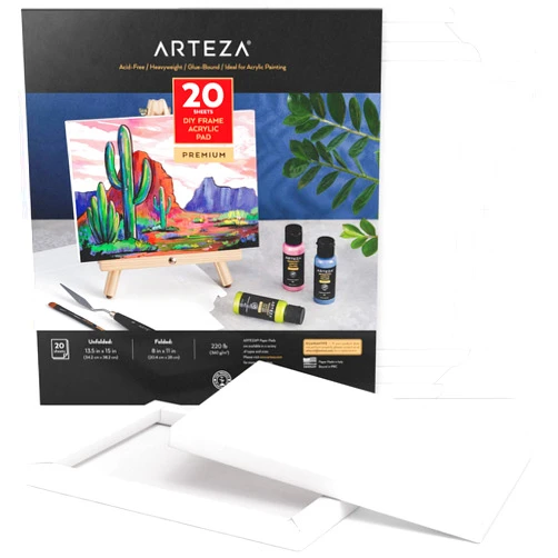 ARTEZA Acrylic Paper Foldable Canvas Pad, 8x11 Inches, 20 Sheets, DIY Frame
