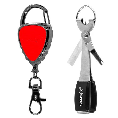 SAMSFX Quick Knot Tying Tool with Carabiner Zinger Retractor Fly Fishing Magnet Retractable Badge Holder and Multi-Tool Combo