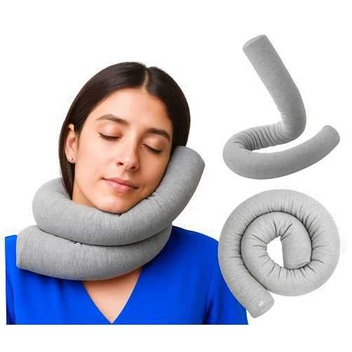Dot&Dot Twist Memory Foam Travel Pillow for Neck, Chin, Lumbar and Leg Support - Cotton Cover Snap Closure Grey