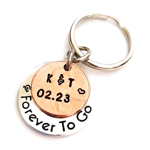 Tucker's Trinkets And Treasures Personalized Penny Year and Forever To Go 1950-2024 Lucky Charm Key Chain Anniversary Gift