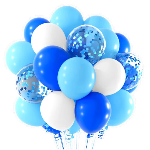 NEBURORA 60 Pcs Royal Blue Light Blue White Confetti Balloons with Ribbons 12inch Balloon Garland Arch Kit for Birthday Baby Shower Celebrations Party Decoration