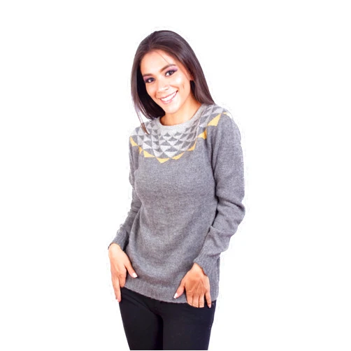 INTI ALPACA Gray Island Alpaca Sweater for Women - Nordic Pullover