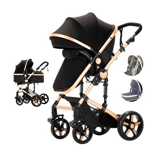 MoLi 2 in 1 Baby Bassinet Stroller, Convertible Foldable Standard Stroller, Reversible Pushchair Infant Buggy Carriage, Portable High Landscape Pram for Toddler Newborn, Aluminum Alloy (2US588-BG)