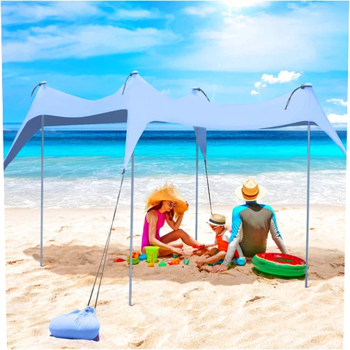 Outak Beach Tents Pop Up 8 Person UPF50+, Popup Canopy Shade Camping Sun Shelter Portable with Carrying Bag, Outdoor Sunshade for Trips, Fishing or Grass Picnic (10x10 Ft 4 Pole, Blue)