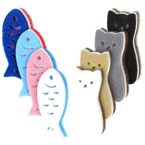 Patelai 8 Pieces Kitchen Scrub Sponges Cat Fish Cleaning Sponge Dishwashing Scrubber Non-Scratch Multi-Use Sponges for Dishes Pots Pans Sinks