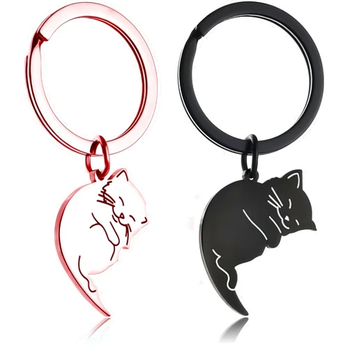 Axmerdal Couple Gift Keychain Cute Valentine's Day Gift for Him Her Lovely Lazy Cat Kitty Lover Best Friend Husband Wife Fiancée Couple Stuff for Christmas Birthday Anniversary (black&rose gold)