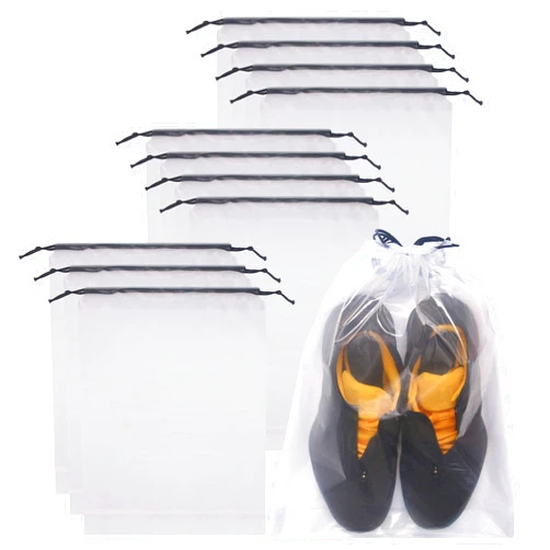 DIOMMELL Set of 12 Transparent Shoe Bags for Travel Large Clear Shoes Storage Organizers Pouch with Rope for Men and Women